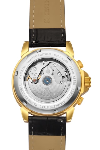 Reloj automático de piel - Negro y dorado