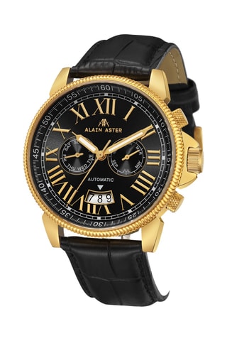 Reloj automático de piel - Negro y dorado