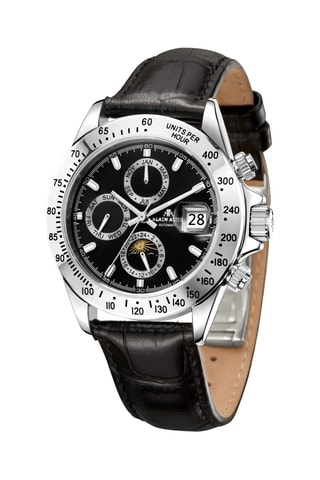 Reloj automático de piel - Taquímetro - Negro y plateado