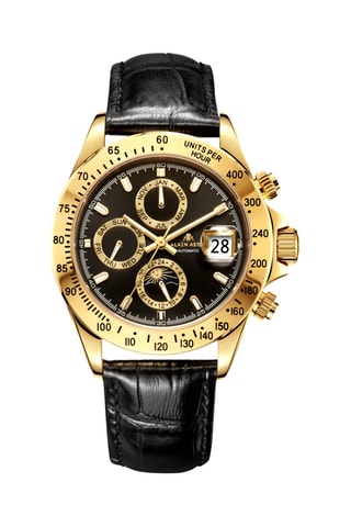 Reloj automático de piel y bañado en oro amarillo - Taquímetro