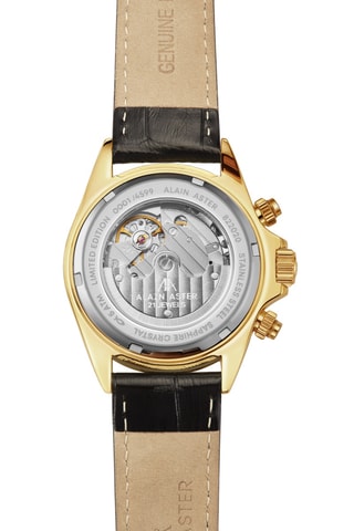 Reloj automático de piel y bañado en oro amarillo - Taquímetro