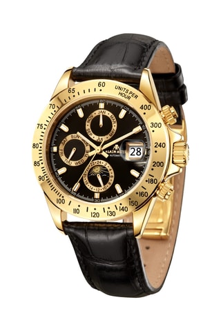 Reloj automático de piel y bañado en oro amarillo - Taquímetro