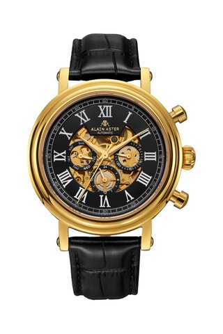 Reloj automático de piel - Negro y dorado