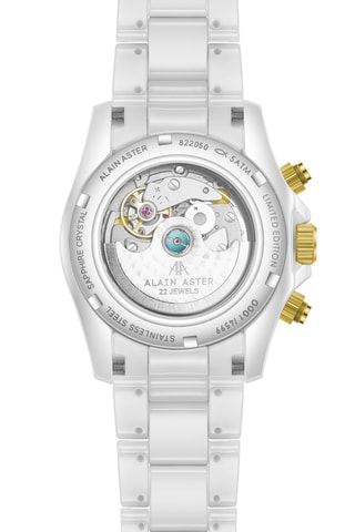 Reloj automático de cerámica - Blanco y dorado