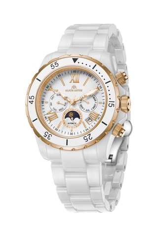 Reloj automático de cerámica - Blanco y dorado