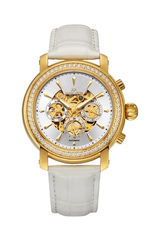 Reloj automático de piel - Blanco y dorado