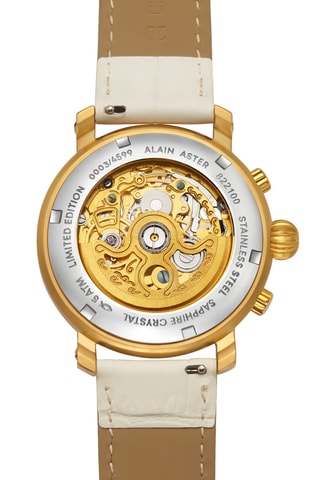 Reloj automático de piel - Blanco y dorado