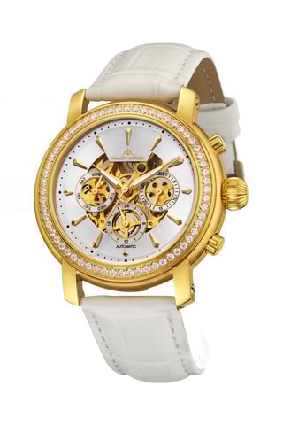 Reloj automático de piel - Blanco y dorado
