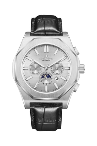 Reloj automático de piel - Negro y plateado