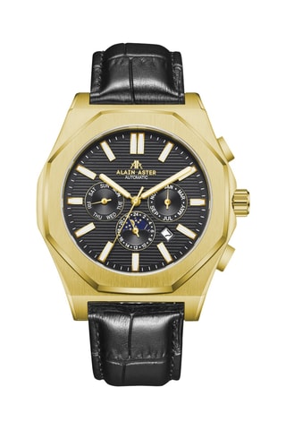 Reloj automático de piel - Negro y dorado