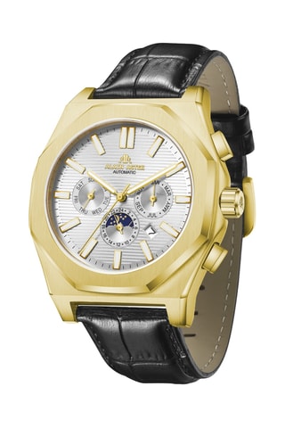 Reloj automático de piel - Negro y dorado