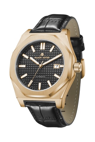 Reloj automático de piel - Negro