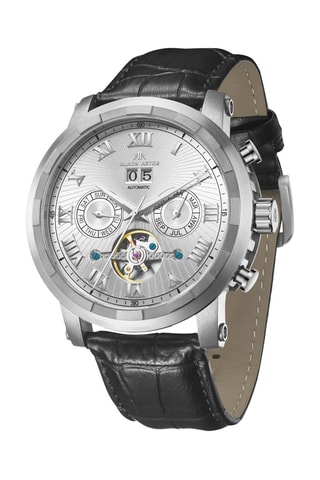 Reloj automático de piel - Negro y plateado