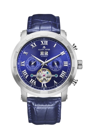 Reloj automático de piel - Azul y plateado