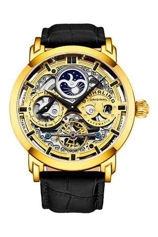 Relógio automático em couro Legacy - Função GMT - Preto e dourado