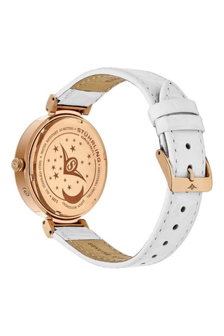 Relógio de quartzo em couro e cristais Swarovski Symphony - Branco e dourado-rosa - Indicador das fases da lua