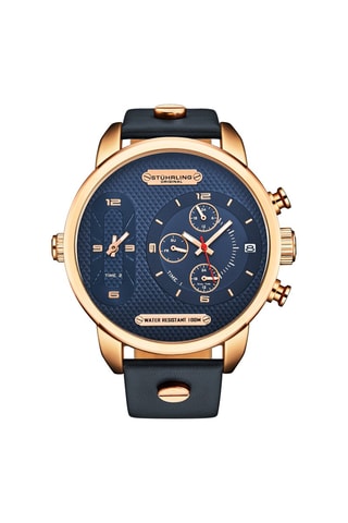 Relógio de quartzo em couro - Azul e dourado-rosa