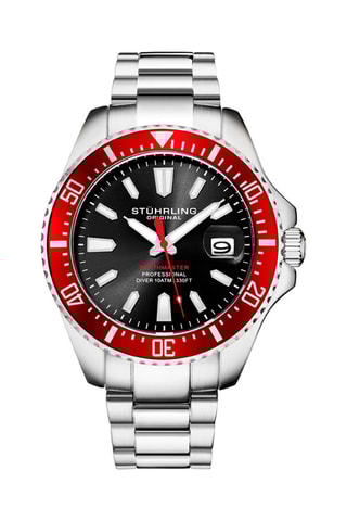 Relógio de quartzo em aço Aquadiver - Prateado e vermelho