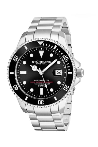 Relógio automático em aço Aquadiver Stührling - Prateado e preto