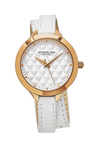 Relógio de quartzo em couro - Branco e dourado rosa