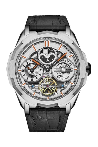 Relógio automático em couro - GMT Preto e prateado