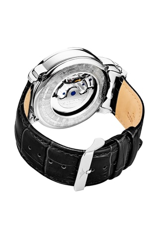 Relógio automático em couro Legacy - Função GMT - Preto e prateado