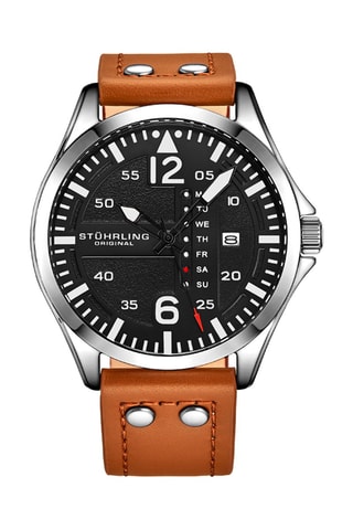 Relógio quartzo em couro Aviator Castanho e prateado