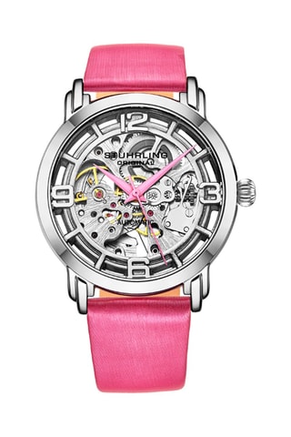 Relógio automático em couro Legacy - Rosa e prateado