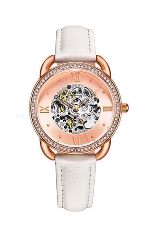 Relógio automático em couro Legacy - Branco e dourado-rosa