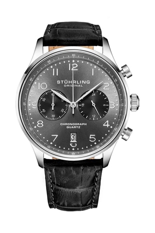 Relógio de quartzo em couro GR1-Q - Cronógrafo - Preto e prateado