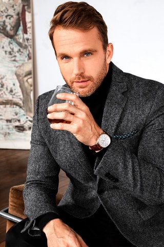 Relógio de quartzo em couro Castanho e dourado-rosa