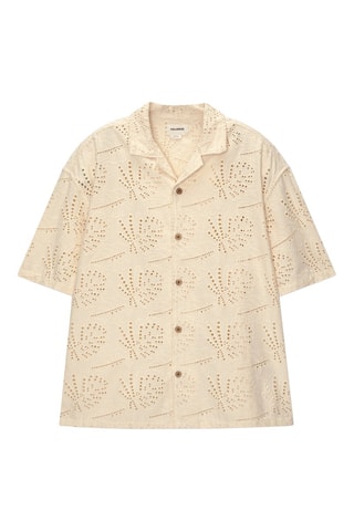 Camisa con bordado inglés - Beige