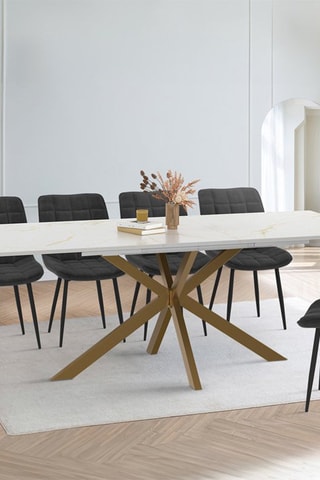 Mesa de comedor extensible Glam - Imitación mármol y dorado