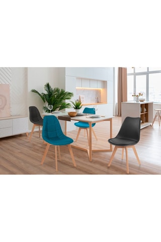 4 sillas Suedia y Gabriella - Patas de madera de haya - Azul y negro