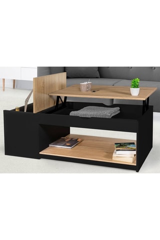 Mesa de centro elevable Elina - Negro e imitación madera