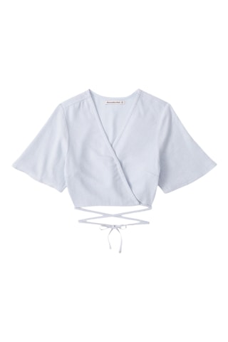 Crop top portefeuille en lin - Ciel