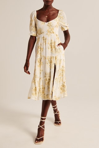 Robe midi - Blanc et jaune