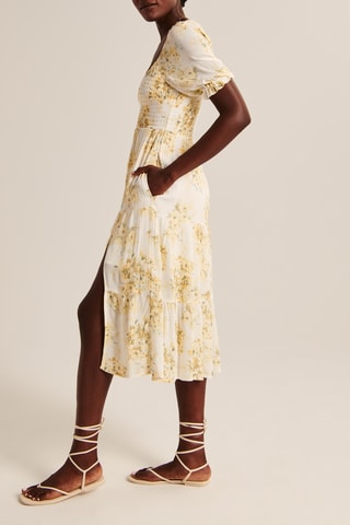 Robe midi - Blanc et jaune