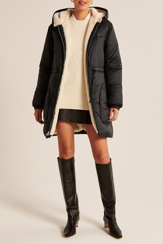 Doudoune longue à capuche - Noir