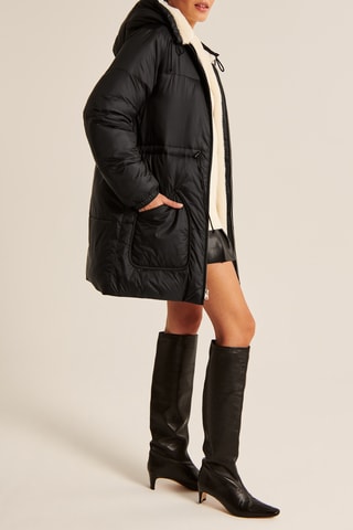 Doudoune longue à capuche - Noir