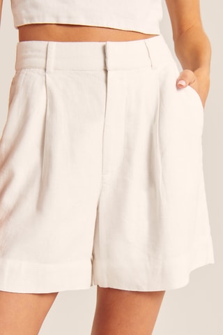 Short en lin taille haute - Blanc