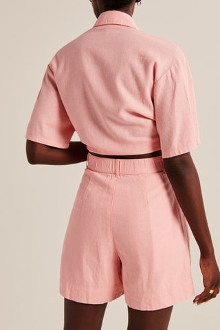 Short en lin taille haute - Rose