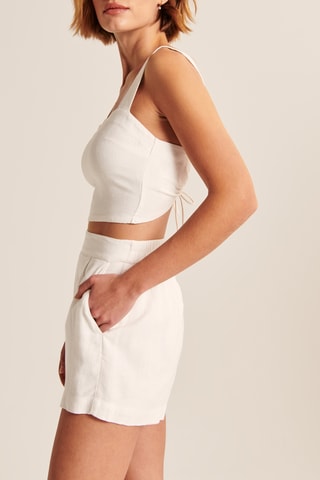 Short en lin taille haute - Blanc