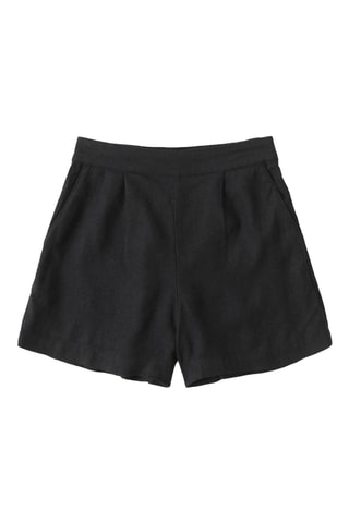 Short en lin taille haute - Noir