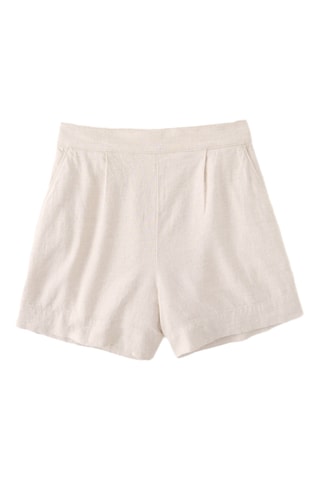 Short en lin taille haute - Beige