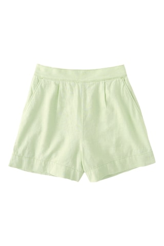 Short en lin taille haute - Vert clair