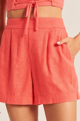 Short en lin taille haute - Rose