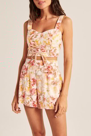 Short en lin taille haute - Ecru