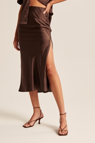 Jupe midi taille haute - Marron