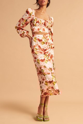 Jupe fourreau taille haute - Rouge brique et saumon